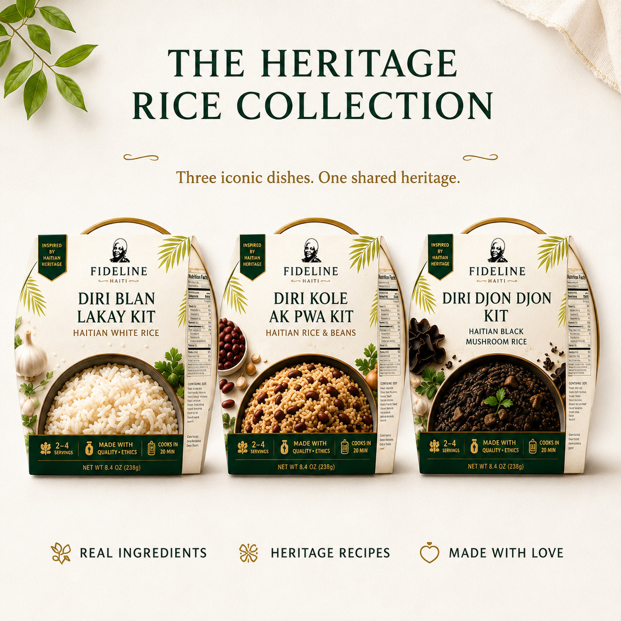 The Heritage Rice Collection — Diri Blan Lakay, Diri Kole ak Pwa, and Diri Djon Djon kits